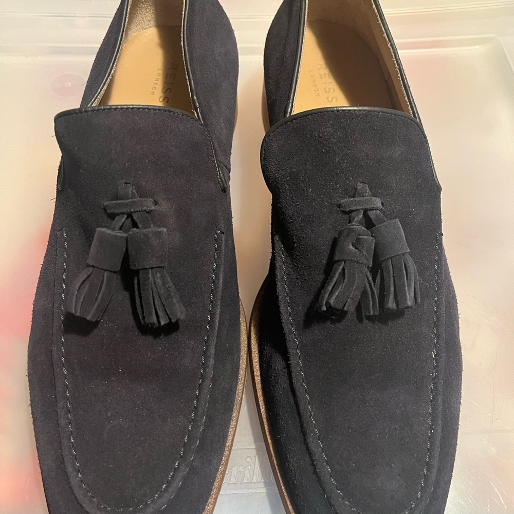 REISS Navy Blue Suede Tassel Loafers